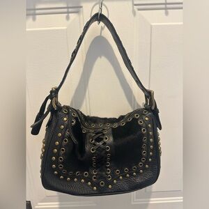 Vintage Isabella Fiore Hendrix leather and calf hair black purse
